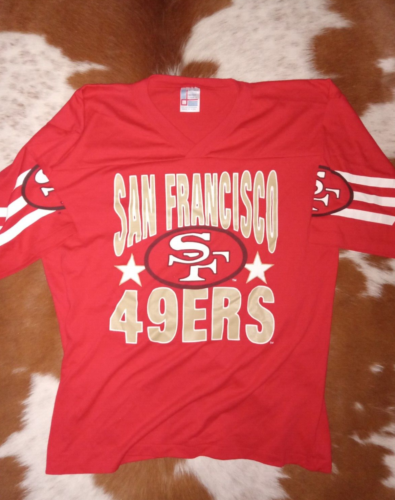 VTG 1980s Garan San Francisco 49ers Shirt LARGE V-Neck Red