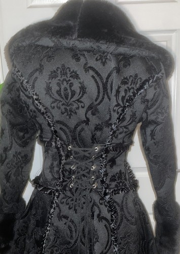 CAPPOTTO DONNA TAGLIA 6-8 NERO GOTICO BROCCATO ABBIGLIAMENTO DRACULA NO SEGNI DI USURA - Foto 9 di 14