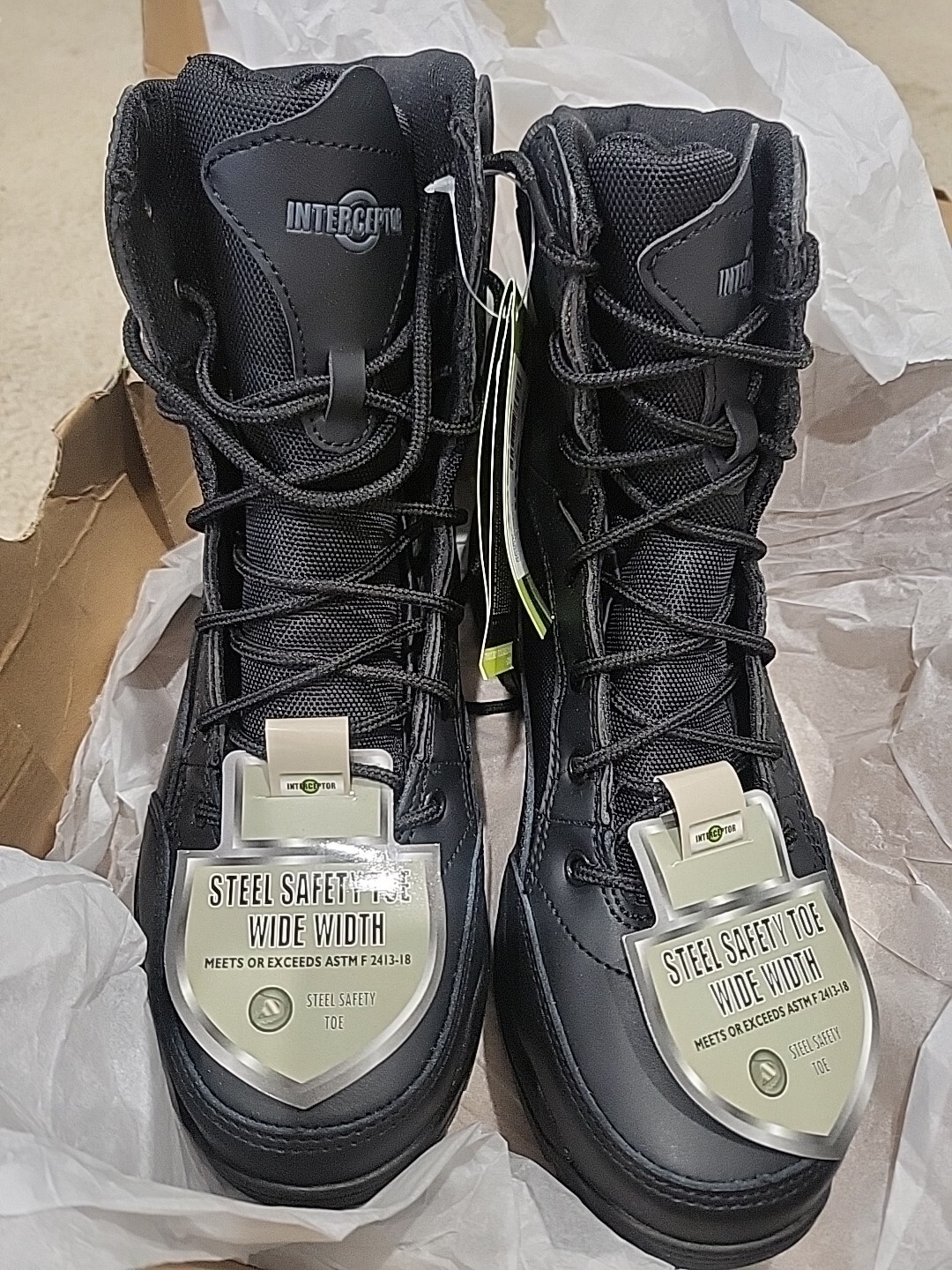 Interceptor Men's Black Leather Tactical Steel Toe Force Boots Sz 8.5