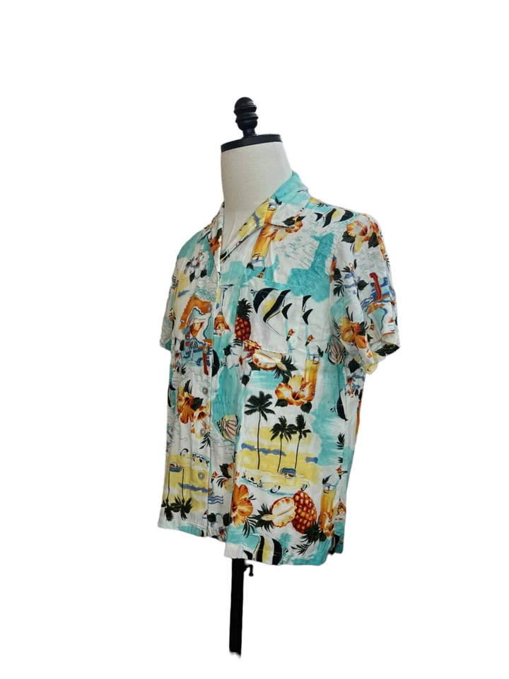Camisa abotonada Crazy Horse a Liz Claiborne Co para hombre multicolor con estampado hawaiano XL Foto 2 de 4