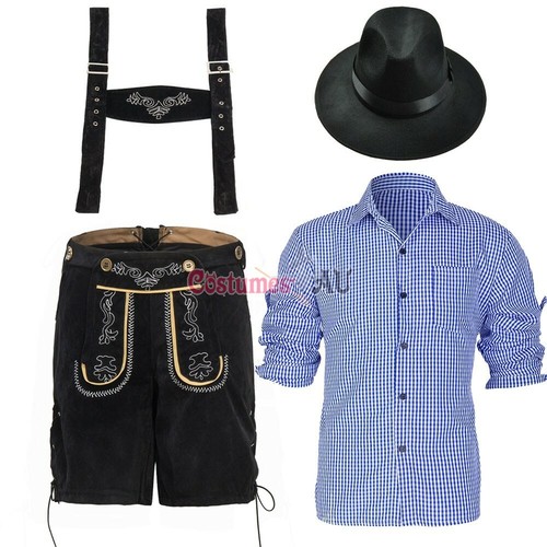 Deluxe Mens Lederhosen Oktoberfest Costume Octoberfest Bavarian German Beer Hat - Picture 10 of 12