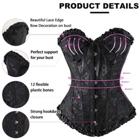 Lady Sexy Overbust Boned Corset Burlesque Basque Top Lace-Up Bustier Lingerie UK