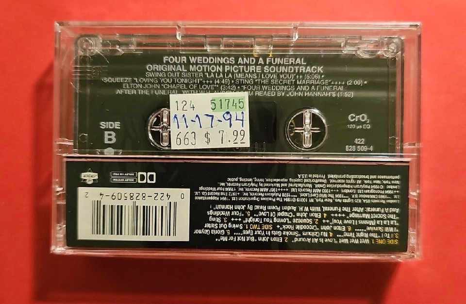 Four Weddings And A Funeral Soundtrack Cassette SEALED w/ Hype Elton John Sting  - Image 3 of 4