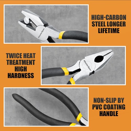 MasterSpec 10Pcs Hand Tool Set Pliers Set w/ Storage Pouch for Home Maintenance - Picture 3 of 12