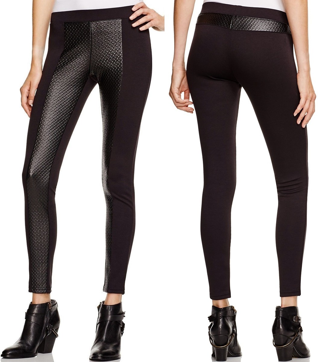 Hue Black U15875H Textured Leatherette Stretch Ponte Leggings- MSRP $54