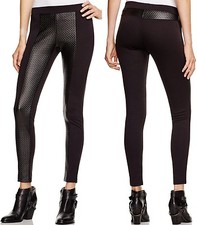 Hue Black U15875H Textured Leatherette Stretch Ponte Leggings- MSRP 54