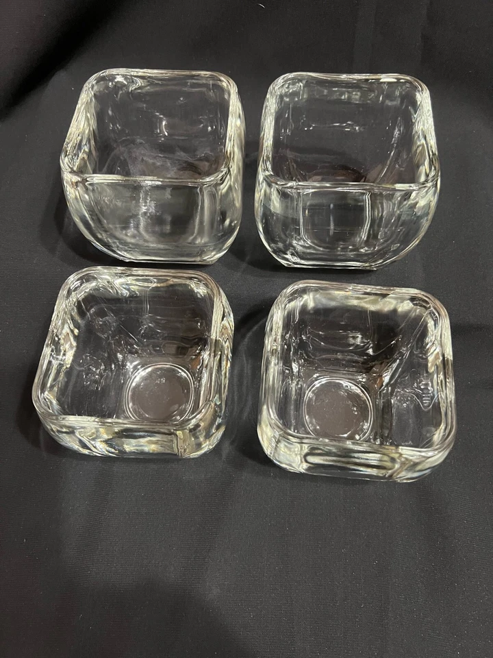 复古 4 件套 Libbey 透明玻璃有动弯曲锥形方形碗厚 — 第 2/4 张图片