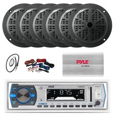 Pyle Bluetooth Marine Receiver, 6x 6.5'' 120W Speakers, Amp w/Kit, Antenna