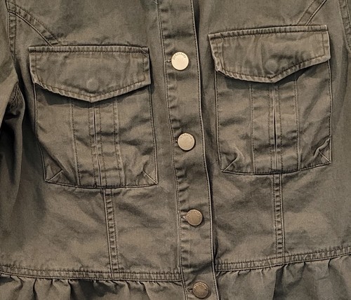 Democracy Jacket Olive Green Peplum And Epaulettes Long Sleeve Denim Size S - Picture 5 of 7