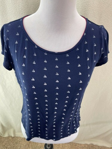 W-5 Navy Blue Nautical Sailboat Crop Top, Size Small - Picture 8 of 9