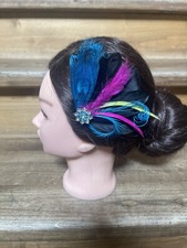 Fascinator feather clip Turquoise black peacock bridal headdress Hot Pink Neon