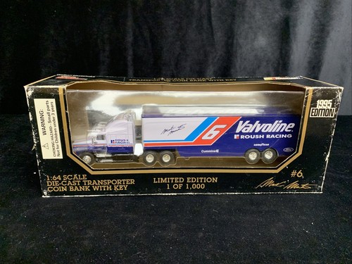 1995 1/64 Diecast Mark Martin #6 Valvoline Transporter Coin Bank w/ Key NASCAR