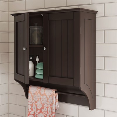 2 Door Wall Mounted Bathroom Storage Cabinet Organizer Shelf with Towel Bar NEW