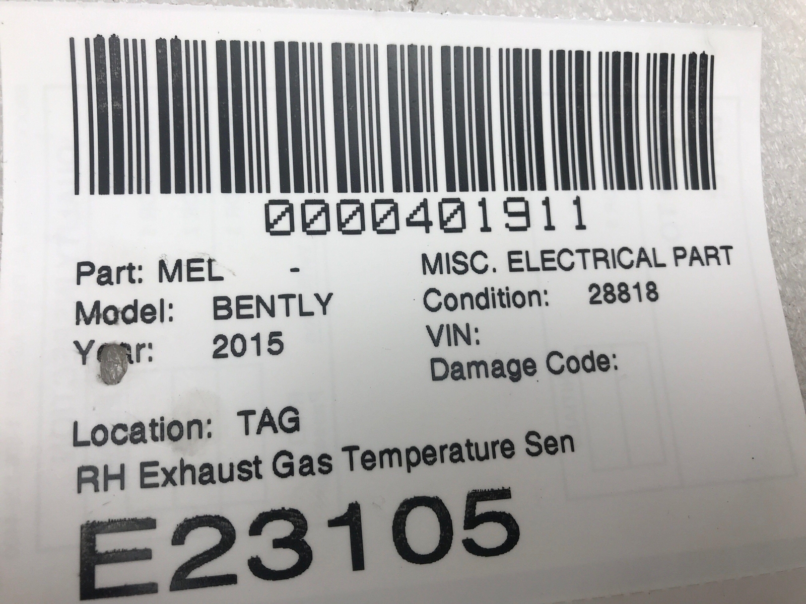 2015 BENTLEY CONTINENTAL Exhaust Gas Temperature Sensor Bank 1 07C919529K