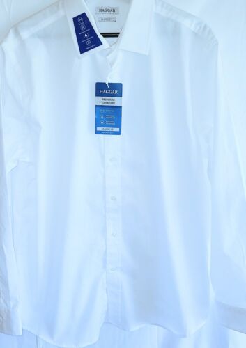 Haggar Premium Comfort Classic Fit Herren 16-16,5 34/35 Langarm Hemd weiß