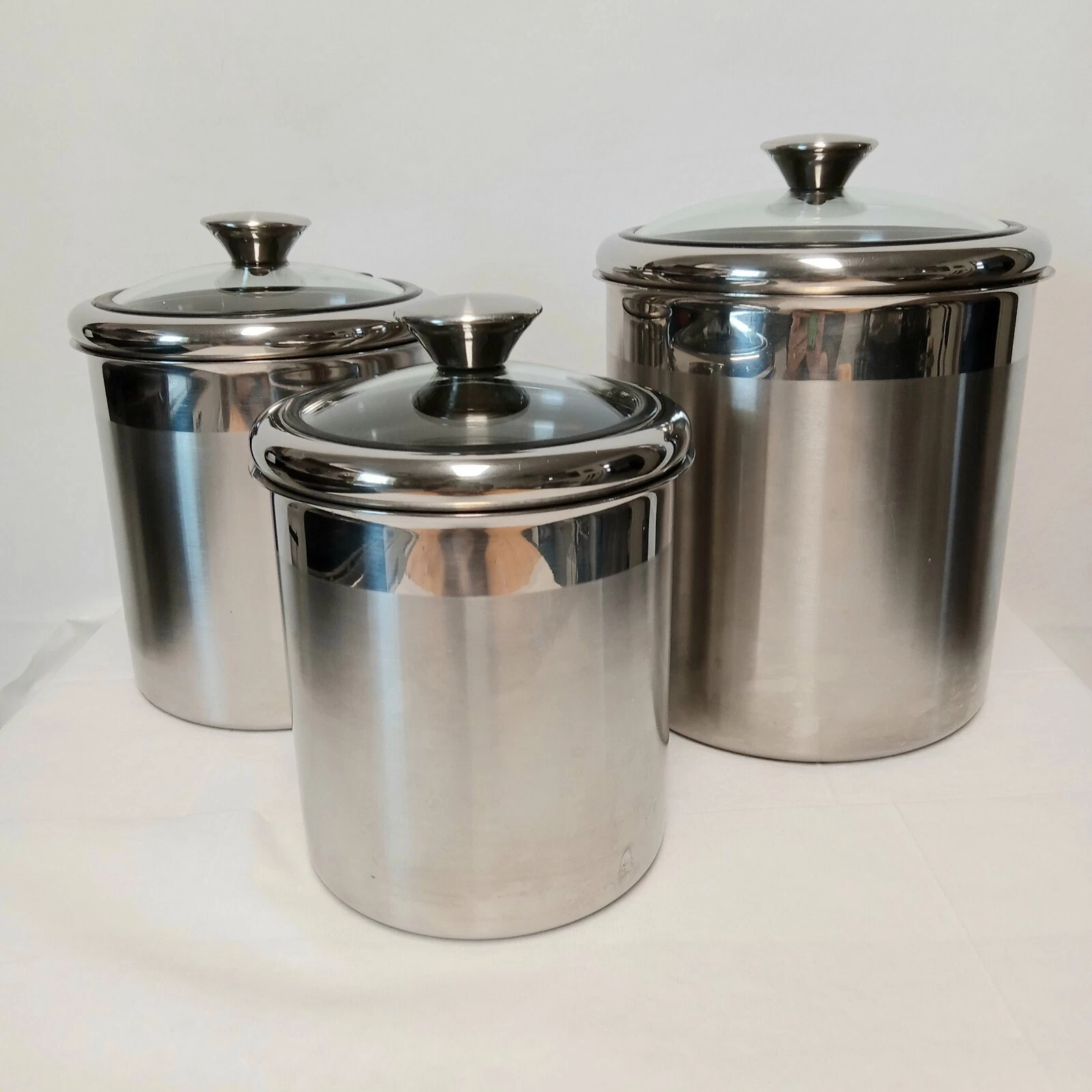 3 Tramontina Canisters Stainless Steel Tempered Glass Lids 3 Sizes 8" 7" 6"