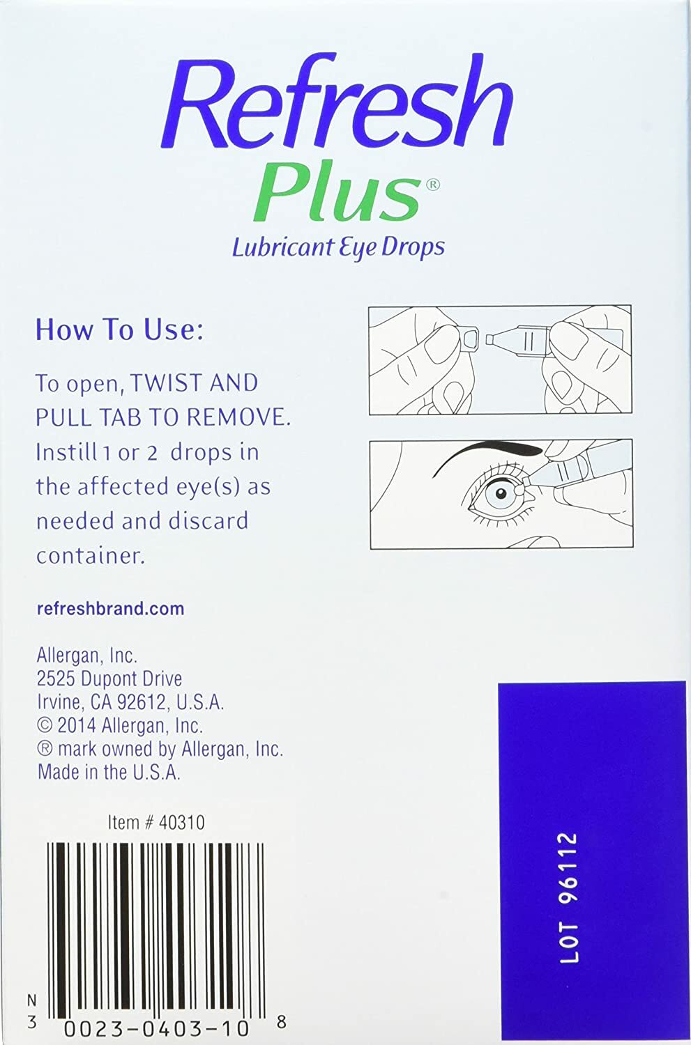 REFRESH PLUS Lubricant Eye Drops Moisturizing Relief Dry Eyes 100