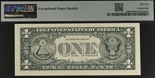 2009 $1 Federal Reserve Note PMG 66EPQ - Fancy Radar Serial Number 00888800 - Picture 3 of 3