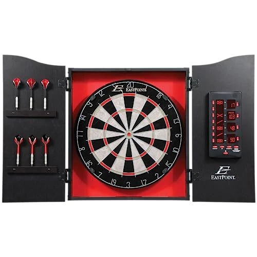 Tournament Bristle Dartboard and Easy Hang Cabinet with Electronic Scoreboard - Picture 2 of 7