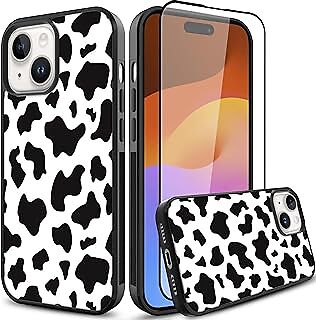 KANGHAR Compatible with iPhone 15 Case Cow Print Anti-Skid Black and White Cute-image