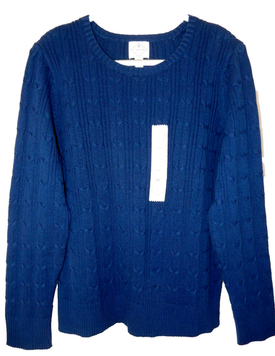 ST JOHN''S BAY Cable Knit Sweater-XL, pretty midnight blue! NEW