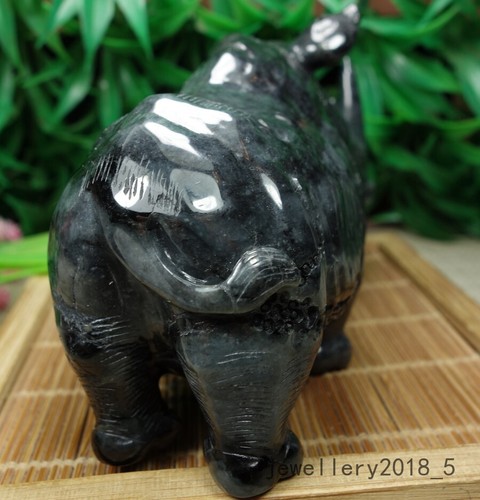 Certified Black Burma 100% Natural A jadeite jade Display~Rhinoceros 犀牛 摆件 - Picture 12 of 21