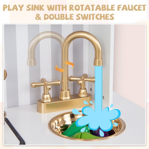 Kids Pretend Play Kitchen Wooden Cooking Toy Set Kitchen Utensils w/Chalkboard - Picture 3 of 9