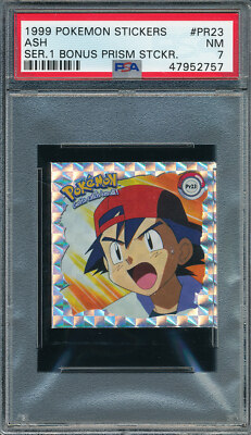 PSA 7 BONUS PRISM STICKER RARE 1999 POKEMON #23 ASH CHROME