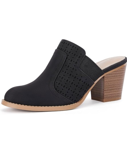 LAICIGO Women's Mules Stacked Chunky Block Heel Closed Toe Slingback Clogs Slip - Picture 2 of 6