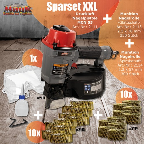 MAUK® Druckluft Nagelpistole MCN55 Coilnagler Sparset XXL Inklusive Munition - Bild 1 von 8