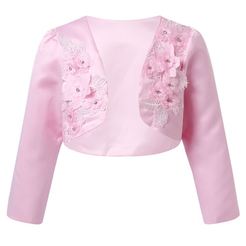 Girl's Long Sleeve Bolero Shrug Jacket Open Cardigan Flower Girl Dress Cover Up - Picture 17 of 53