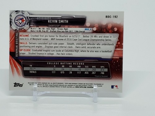 KEVIN SMITH 2017 First Bowman Cromo Draft 70o REFRACTOR AZUL ARRENDAJOS/200 - Imagen 6 de 10