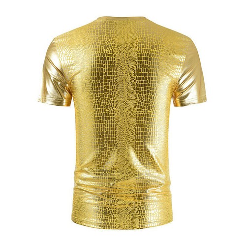 Men Metallic Shiny Short Sleeve T-shirt Showman Tops Shirt Dance Gilding Fashion - Picture 8 of 14