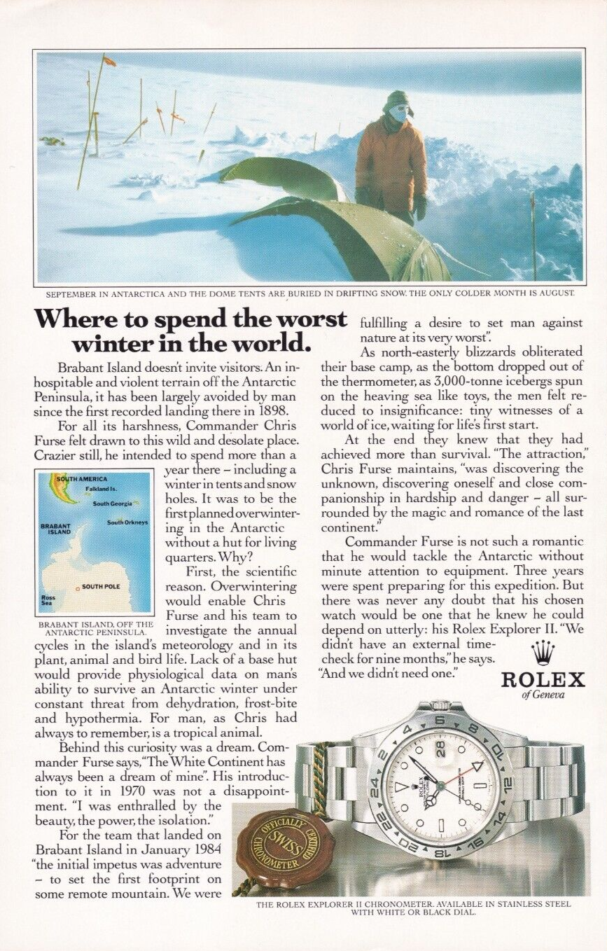 Rolex Explorer Brabant Island 1988 Vintage Print Ad Original