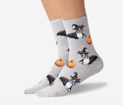 Women's Halloween Boston Terrier Crew Socks Gray Heather - Rosemary & Thyme