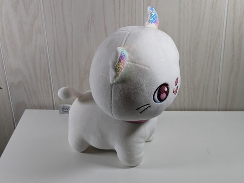 White Cat Plush With Pink Collar Boytie With Rainbow Ears Lenle - Picture 3 of 15