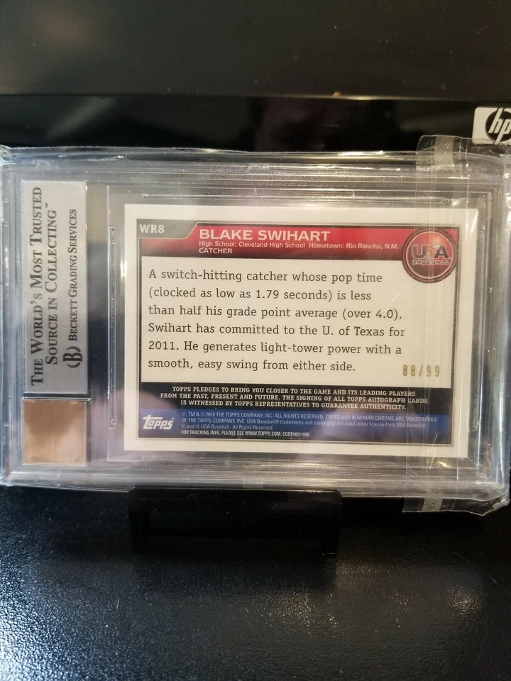 Tarjeta de canje Blake Swihart #89/99 Bowman 2010 cromada Estados Unidos Beckett 9/10 como nueva. Foto 4 de 4