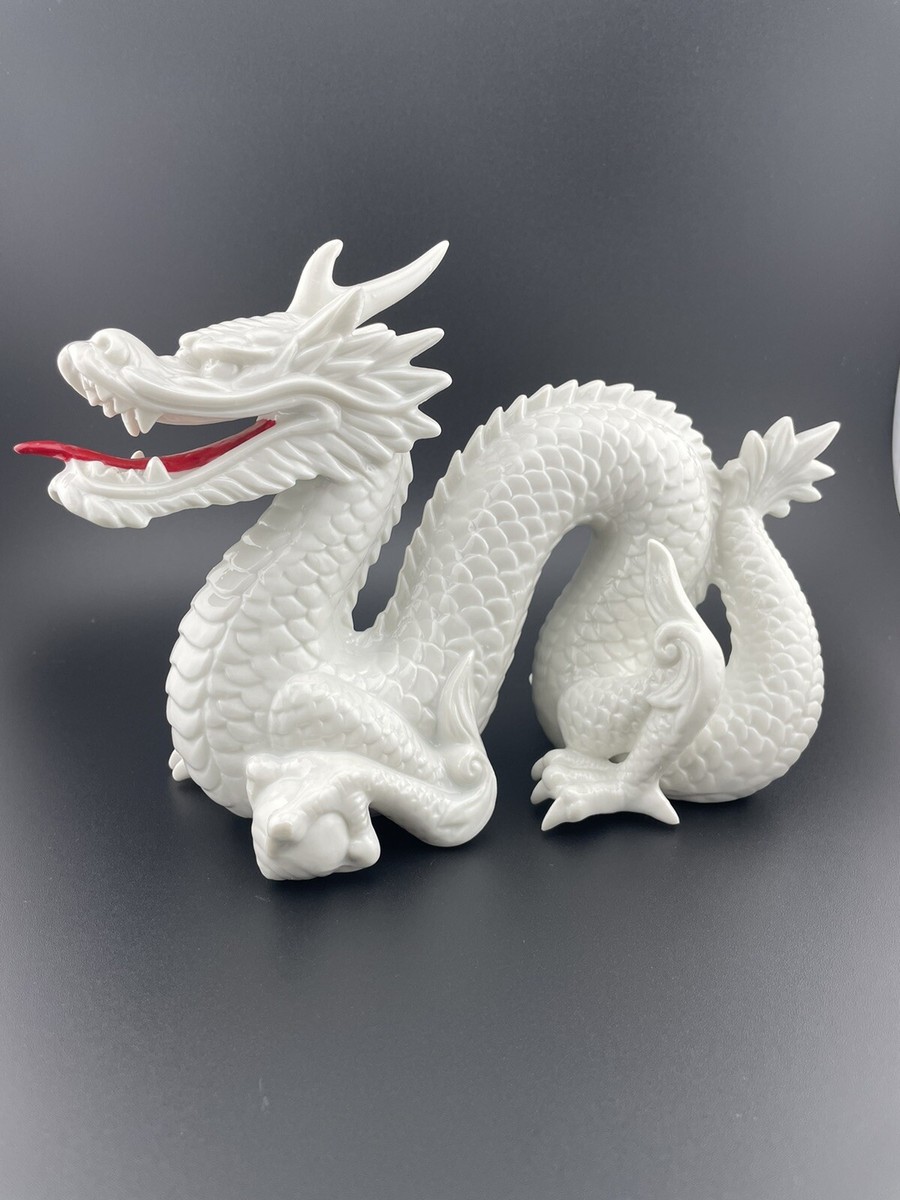 Vintage Fine Porcelain Japanese White Dragon Sea Serpent, Ball In