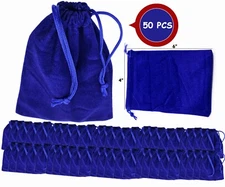 50 Pcs 4x6 Inches Velvet Gift Bags Drawstring Jewelry Pouches Blue Color Pouch