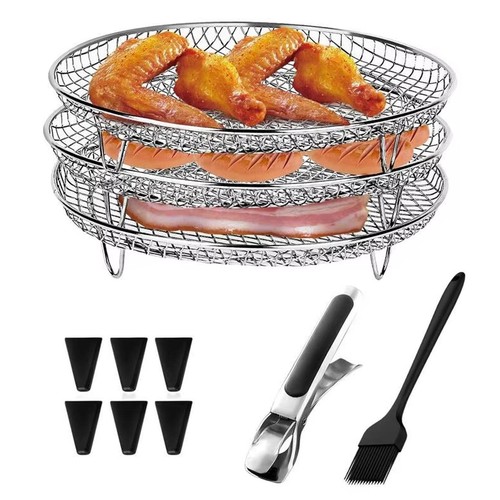Stainless Steel Air Fryer Stackable Rack 3 Layer Basket Tray Grilling Rack Round - Picture 19 of 21