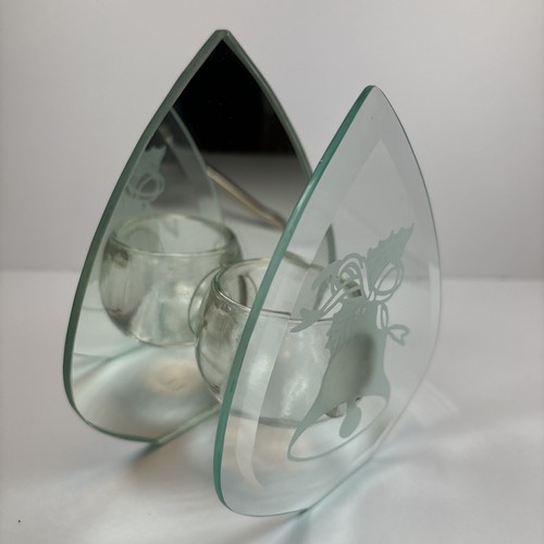 Vintage Holiday Tea Light Votive Candle Holder Frosted Bell Glass Mirror Back 5” - Picture 7 of 8