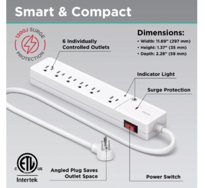  iHome Smart Strip 6 Outlet Surge Protector - White. Lot#47