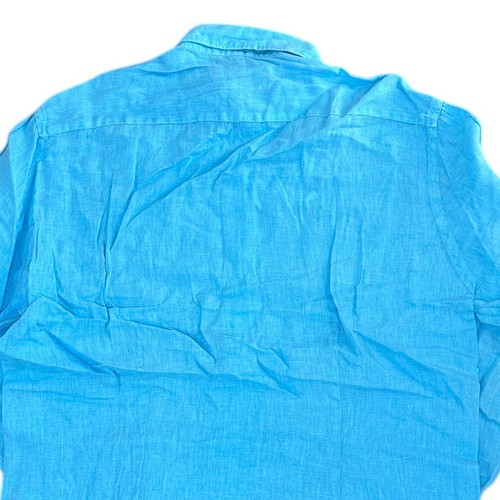 Vintage Fred Perry Linen Shirt Button Down Long Sleeve Summer Blue Mens Large - Picture 5 of 8