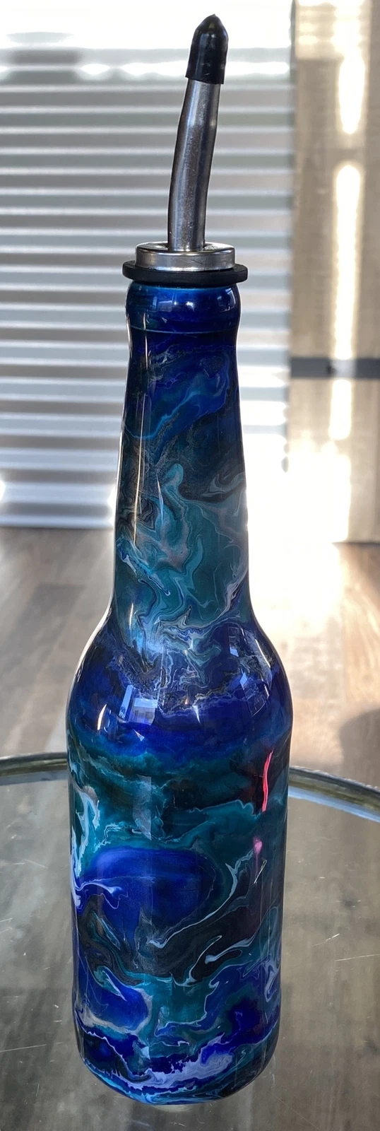 12oz Beer Marbleized Glass Olive Oil Vinegar Dispenser Cruet Bottle Pourer Art