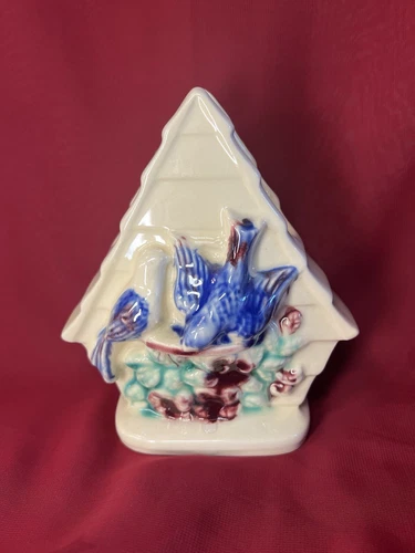 Vintage Shawnee Bluebird Bird House Wall Pocket Vase, 6.25" tall! 🌺