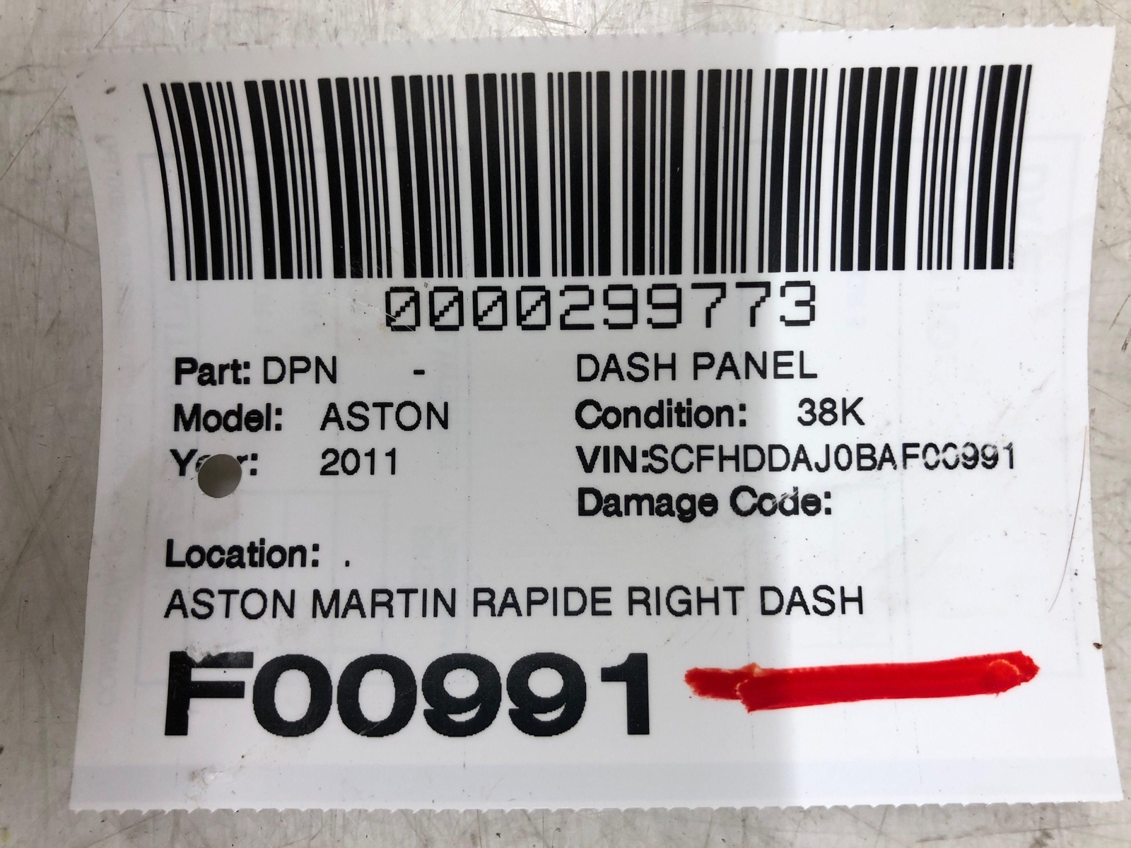 ASTON MARTIN RAPIDE ASTON MARTIN RAPIDE RIGHT DASHBOARD TRIM PANEL BEIGE LEATHER