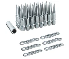 32 - SPIKE DUALLY WHEEL RIM LUG NUT LONG .80" MAG SHANK CHROME 14x1.5 w/ WASHERS