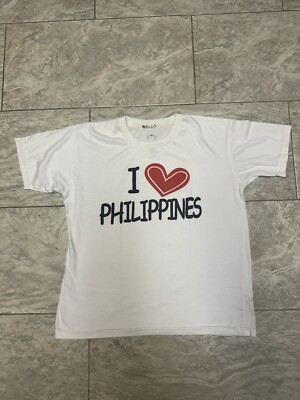 White I Love Heart Philippines Short Sleeve Men Shirt Sz Large 21.5x24.5 Pinoy