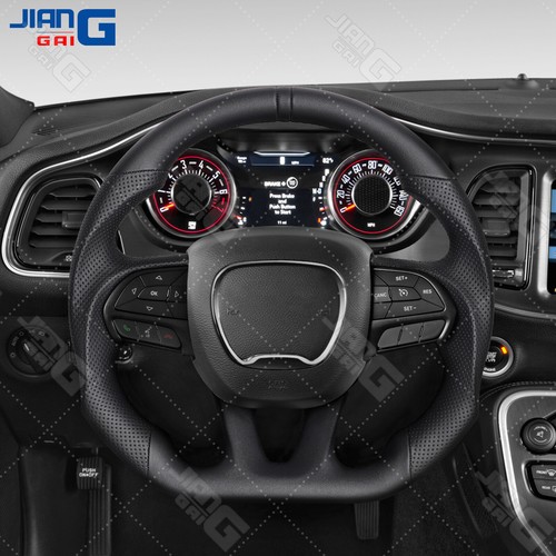 Full Black Leather Steering Wheel Fit Dodge Charger Hellcat Challenger SRT 2015+ - Imagen 2 de 9