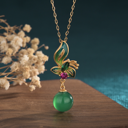 Jade Crystal Pendant Necklace Charm 18K Gold Plated Chain Flower Dainty Gemstone - Afbeelding 1 van 4